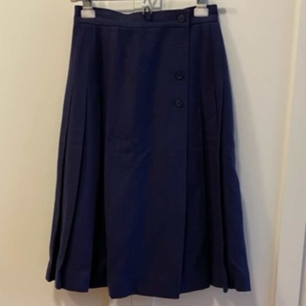 Vintage navy blue wool blend pleated kilt